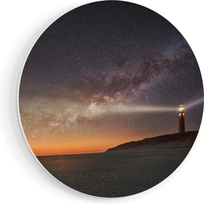 Artaza Forex Muurcirkel Vuurtoren Texel in de Nacht - 40x40 cm - Klein - Wandcirkel - Rond Schilderij - Wanddecoratie Cirkel