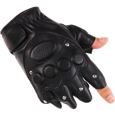 Gants en Cuir Mi-Doigts pour Printemps et Été Hommes et Femmes Cyclisme Extérieur Fitness Absorption des Chocs Performance Sportive Gants en Cuir PU one size black