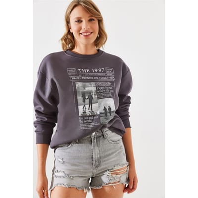 Achteraf Gedrukte Crew Neck Sweatshirt met Motiverende Quote