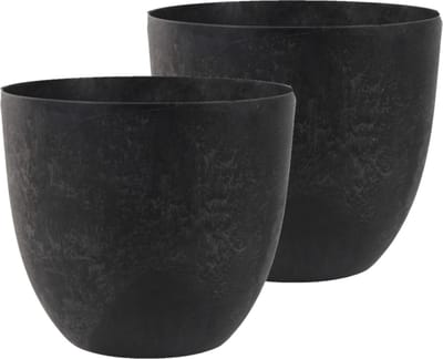 2x stuks bloempot/plantenpot gerecycled kunststof/steenpoeder zwart dia 45 cm en hoogte 38 cm voor binnen/buiten