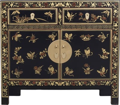Fine Asianliving Chinese Kast Zwart Vlinders Handbeschilderd - Orientique Collectie B90xD40xH80cm Chinese Meubels Oosterse Kast