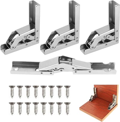 Set van 4 Vouwscharnieren, 90/180° Scharnieren voor Opvouwbare Meubels, Verborgen Tafelsteun, Inclusief 16 Schroeven voor Kastdeuren en Houten Deuren
