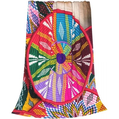 Ethiopische Borden Sefed Flanel Worpdeken Afrikaanse Kunst traditionele Dekens voor Beddengoed Slaapkamer Ultra-Zacht Pluche Dunne Quilt 150x130cm 60x50in