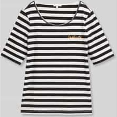 Tom Tailor - T-shirt met borduursel - Maat XL - black white stripe