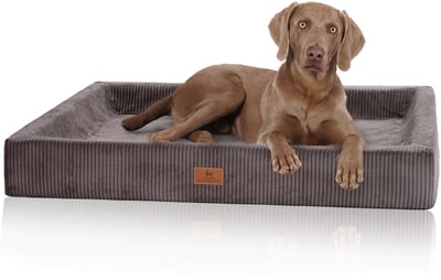 Knuffelwuff orthopedisch hondenbed van ribfluweel met handgeweven uiterlijk Santiago M-L 85 x 63 cm bruingrijs