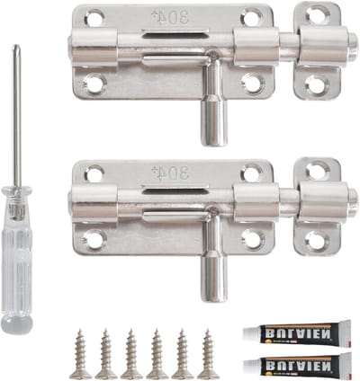2 Pcs Deursloten - Schuifslot - Deursluiting met Hangslot - RVS Latch met Montagebouten voor Kelder - Schuur - Vensters - Tuin