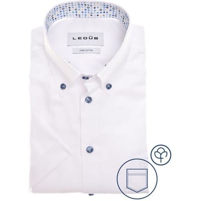 Ledub modern fit overhemd - korte mouw - popeline - wit - Strijkvriendelijk - Boordmaat: 38
