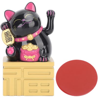 Statue de chat porte-bonheur avec bras ondulant, alimentée à l'énergie solaire, appelant la fortune, décoration de bureau Feng Shui chinoise, 4 pouces noir