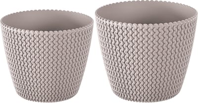 Plantenpotten/bloempotten set - 6x - kunststof - taupe - 16 x 13 en 13 x 11 cm