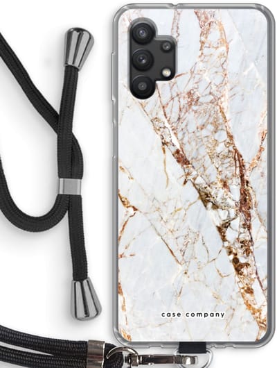 Case Company® - Hoesje met koord geschikt voor Samsung Galaxy A32 5G hoesje met Koord - Goud marmer - Telefoonhoesje met Zwart Koord - Bescherming aan alle Kanten en Over de Schermrand