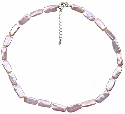 Zoetwaterparel ketting Pearl Rectangle Pink - handgeknoopt - echte parels - sterling zilver (925) - r-oze - sieraden zakje