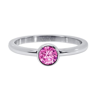 Quiges Stapelring Dames - Vulring - RVS Zilverkleurig met Zirkonia Roze - Maat 20 - Hoogte 2mm