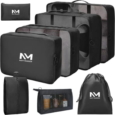 Navy Madden Packing Cubes 8-delig - Koffer Organizer Set - Bagage Organizers - Zwart