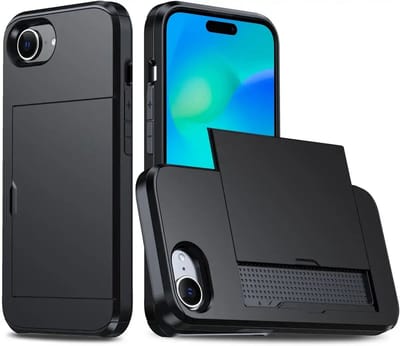 Hoesje met Kaarthouder Slider Geschikt voor Apple iPhone 17e / 16e | Back Cover Pasjeshouder Achterkant | Kaarthouder voor Twee Pasjes | Zwart