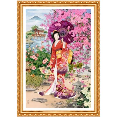 Volledige ronde boor 5D DIY Diamond schilderij  Japanse vrouwen  borduren Cross Stitch Home Decor cadeau 30X40CM brown