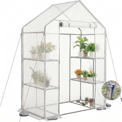 Inloopkas - Tuinkas - Planten Beschermen - Verwijderbare Planken - 55 x 29 x 77 inch - Wit en grijs