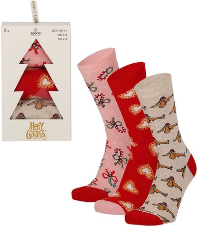 Apollo Dames Kerstsokken Giftbox 3-Pack Kerstversiering - Maat 36/41