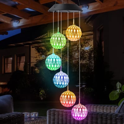 Windspel voor buiten, 6 LED Solar kristallen bol windspellicht met kleurwisseling, waterdicht, decoraties voor tuindecoratie, buiten, erf, boom, balkon, terras en huisdecoratie