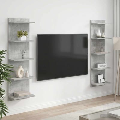 vidaXL - Wandplank - 2 - st - Betongrijs - 30 - x - 15 - x - 100 - cm - Bewerkt - hout