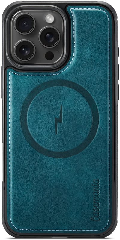 Casemania Hoesje Geschikt voor Apple iPhone 16 Pro - Emerald Green - Magnetische Telefoonhoesje Compatibel met MagSafe - Kunstleer Back Cover met Anti-Slip Grip Randen
