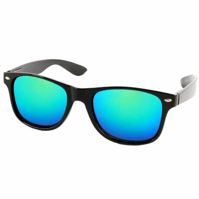 Fako Sunglasses® - Mat Zwarte Zonnebril Met Blauw/Groene Spiegelglazen - Heren Zonnebril - Dames Zonnebril - UV400 - Mat Zwart - Spiegel Blauw/Groen