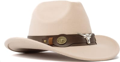 KIMU® Cowboyhoed Beige Kinderen Stier - Lichtbruine Cowboy Western Hoed Stierenkop Jongen Meisje - Cowgirl Zilveren Bull Yellowstone Festival