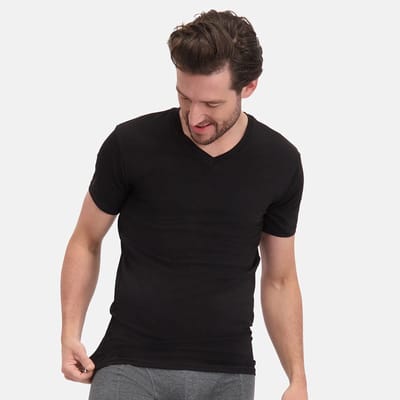Comfortabel & Zijdezacht Bamboo Basics T-Shirts Velo V-hals (2-pack) - Zwart - XXXL