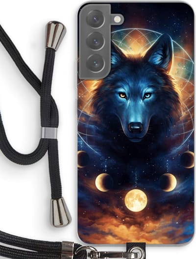 Case Company® - Hoesje met koord geschikt voor Samsung Galaxy S22 Plus hoesje met Koord - Wolf Dreamcatcher - Telefoonhoesje met Zwart Koord - Bescherming aan alle Kanten en Over de Schermrand