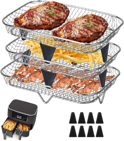 Airfryer accessoires 3-laags - stapelbare roestvrijstalen bakken - geschikt voor Ninja AF300EU en SL400EU - SnelShoppen