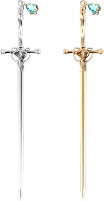 2 Stuks Zwaard Katana Boekenleggers Vintage Zilveren Metaal Pendants Unieke Cadeaus voor Boekenliefhebbers, Valentijnsdag en Bedankjes voor Vrienden