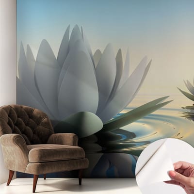 Coloray Zelfklevend Behang - Waterlelies Stickerbehang op rol - 250x250 cm - Wit Zelfklevend Behang - Voor de slaapkamer, woonkamer en badkamer. - Peel-and-stick techniek - Zelfklevend fotobehang