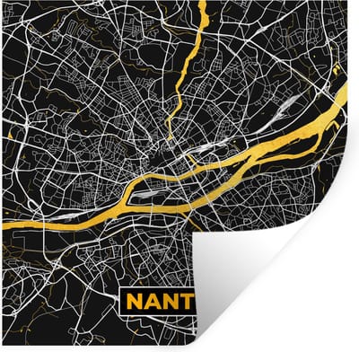 Muurstickers - Sticker Folie - Nantes – Plattegrond – Frankrijk – Kaart – Stadskaart - 100x100 cm - Plakfolie - Muurstickers Kinderkamer - Zelfklevend Behang XXL - Zelfklevend behangpapier - Stickerfolie