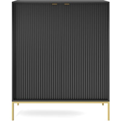 Selsey Vellore - Hoge ladekast - zwart met gecanneleerde fronten en goudkleurig frame