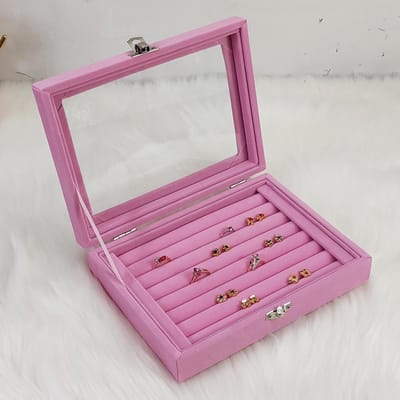 Boîte à bijoux en flanelle Étui de rangement pour bijoux avec serrure de sécurité pour colliers boucles d'oreilles bracelets bagues pink
