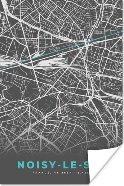 Poster Noisy-le-Sec - Frankrijk - Stadskaart - Kaart - Plattegrond - 120x180 cm XXL