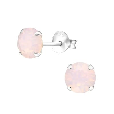 Aramat Jewels | Oorbellen | 925 Zilveren Kristal Oorbellen - Sprankelende Zirkonia Studs | 6mm / Opaal Roze | | | Zilver | Kinderen, Volwassenen | Verkleurd niet