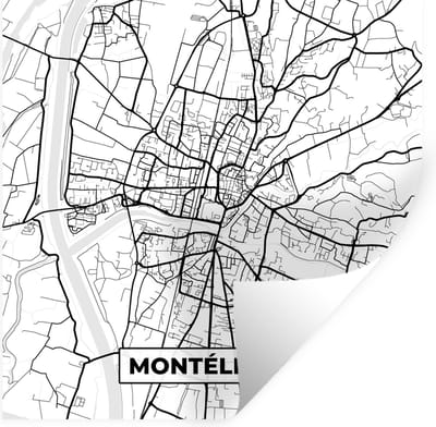 Muurstickers - Sticker Folie - Montélimar - Frankrijk - Plattegrond - Stadskaart - Kaart - Zwart wit - 100x100 cm - Plakfolie - Muurstickers Kinderkamer - Zelfklevend Behang XXL - Zelfklevend behangpapier - Stickerfolie