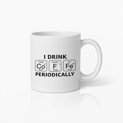 I Drink Coffee Periodically Mok 330ml – Grappige Wetenschap Chemie Beker Cadeau voor Koffieliefhebbers & Nerds