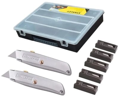 Stanley 10-899 99E intrekbaar mes, dubbelverpakking, incl. 50 messen in organizer