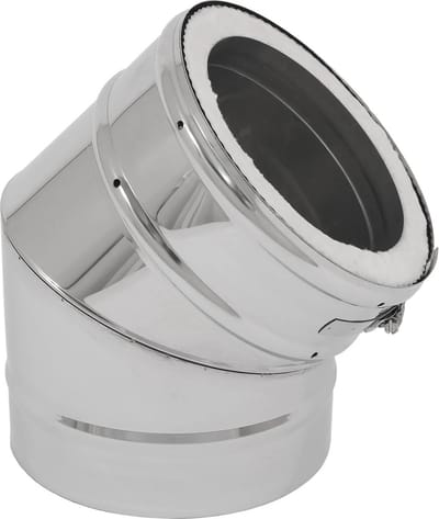 Bocht 45° dubbelwandig Ø200/Ø150mm 0,5mm RVS.