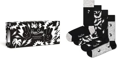 Happy Socks Black & White Socks Gift Set (4-pack) - altijd goed - zwart met wit - Unisex - Maat: 36 - 40