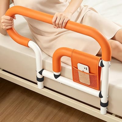 Verstelbaar bedhek voor senioren, valbescherming en opstaanhulp met opbergtas voor extra veiligheid en comfort