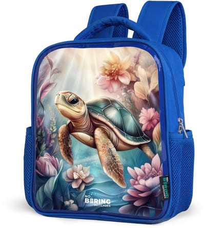 NoBoringSuitcases.com® - Rugzak blauw - Schooltas jongens - Zeeschildpad tussen bloemen onder water - Kinder rugtas jongen - Boekentas kind - Kinderrugzak voor school - Schoolrugzak