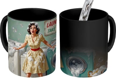 Magische Mok - Foto op Warmte Mokken - Koffiemok - Retro - Blauw - Vrouw - Magic Mok - Beker - 350 ML - Theemok
