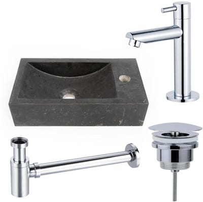 FugaFlow Eccelente Pietra fonteinset - 22x40x10cm - 1 kraangat - rechts - natuursteen - fonteinkraan chroom - donker