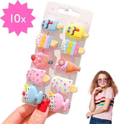 Haarclipjes voor Meisjes - 10 Haarspeldjes met IJsjes & IJscoupes - Vrolijke Zomer Haar Accessoires