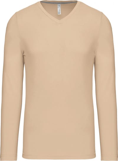 Kariban Herenshirt met lange mouwen en V-hals Light Sand - S