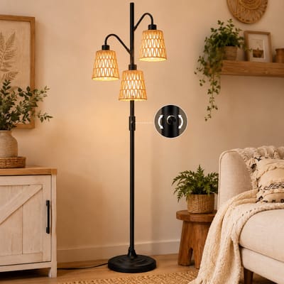 Moderne Walnoot Houten Vloerlamp 170 cm - Staande lamp met Linnen Verstelbare Kap - hoeklamp Dimbaar RGB - App, Afstandsbediening en Timer - Sfeerlamp voor Woonkamer en Slaapkamer