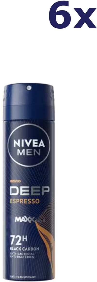 6x Nivea Deospray Men - Deep Black Carbon Espresso 150ml