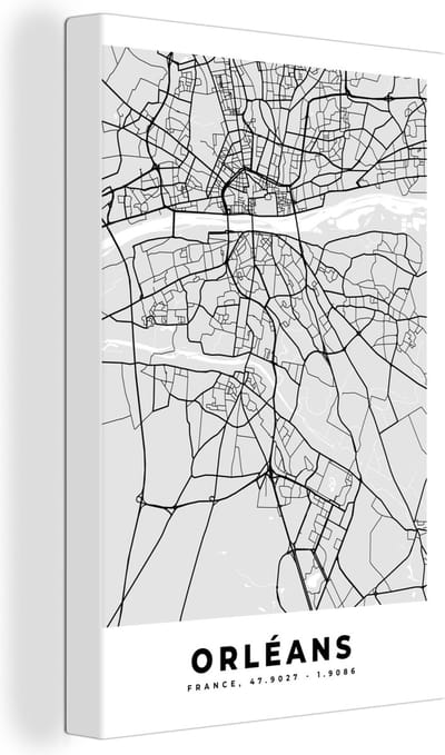 Canvas Schilderij Kaart - Stadskaart - Frankrijk - Orléans - Plattegrond - 20x30 cm - Wanddecoratie